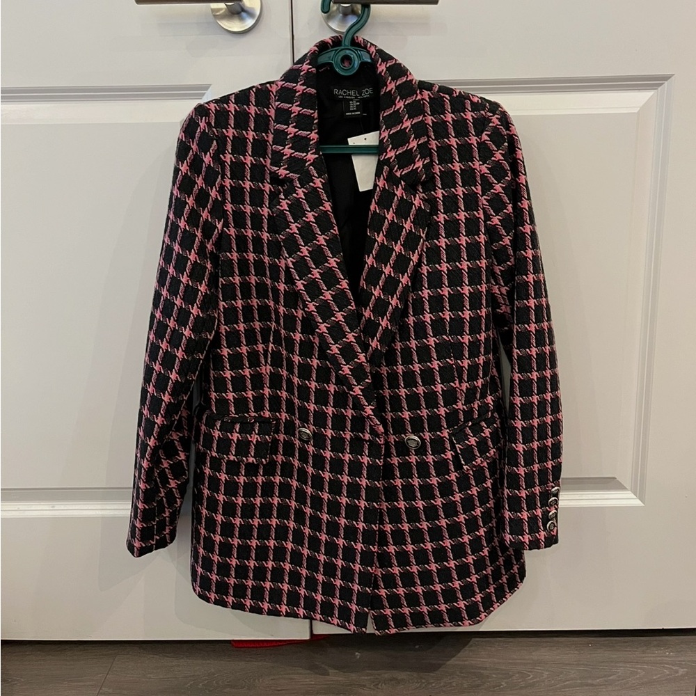 NWT Rachel Zoe Pink and Black Tweed Pattern Blazer